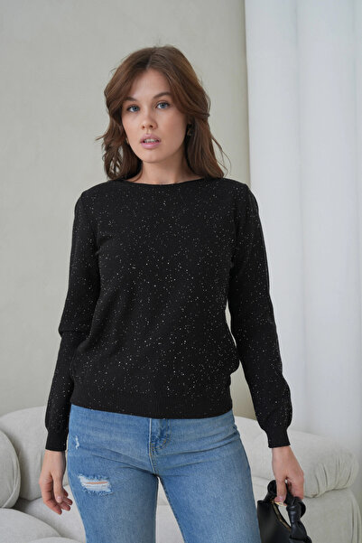 Park Karon Pulover de tricotat cu paiete guler rotund pentru femei 12085.Pr