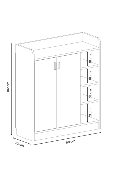 Hofga Palaz 4 Raflı 2 Kapaklı Dekoratif Ayakkabılık Beyaz Meşe