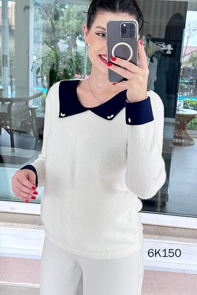 İnce Topuk Collared Stone Detail Bearded Knitwear Blouse 6K150