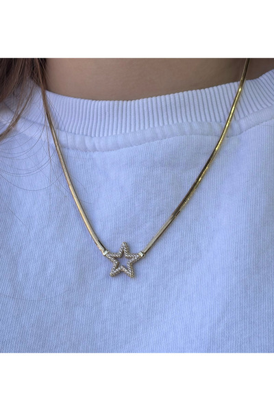 Has Kuyumcum 14 Ayar Altın Yıldızlı Balıksırtı Kolye