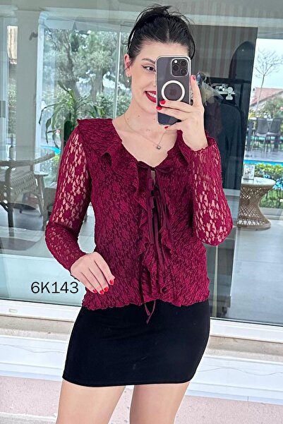 İnce Topuk Flounce Lace Blouse 6K143