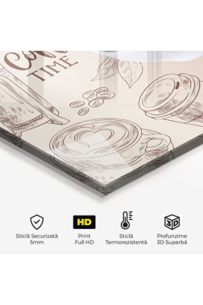 Arthub Kitchen Glass Panel, Stove Protection, Heat Resistant, Food, Coffee Time