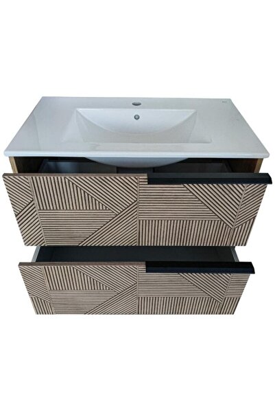 OEM Martplast David bathroom cabinet with sink, drawers, beige/wood, wall-mounted, 81 x 46 x 63 cm