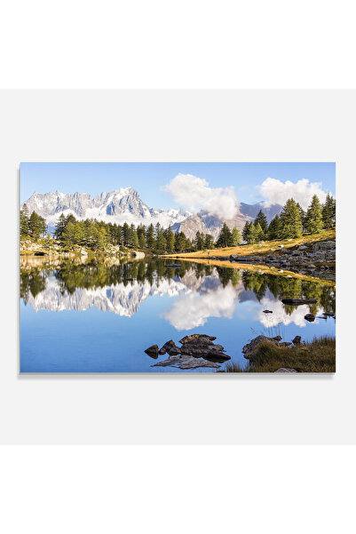 Arthub Kitchen Glass Panel, Stove Protection, Heat Resistant, Landscapes, Mountain Reflection