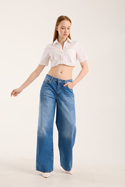 REDZARRAM Normal Waist Long Leg Blue Women's Jeans