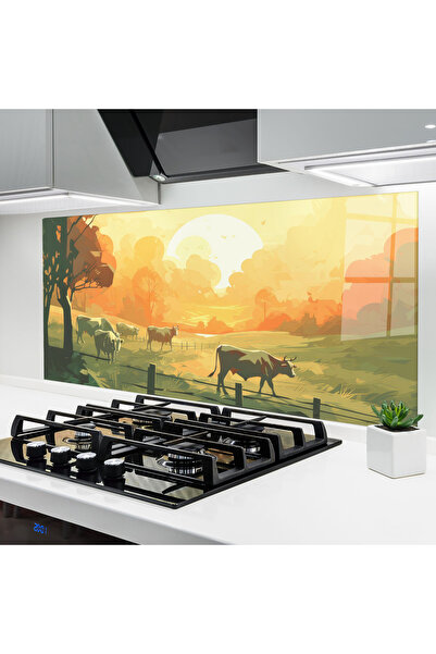 Arthub Panou Sticla Bucatarie, Protectie aragaz, Termorezistent, Peisaje, Cow...