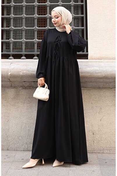 sefamerve Lace Detailed Comfortable Cut Hijab Dress 2171-03 Black
