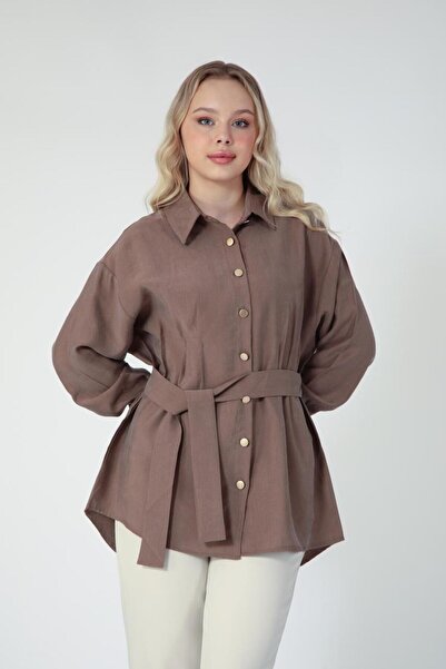 Suede Style 5831 - Poplin Sailor Collar Waist Tie Women's Shirt