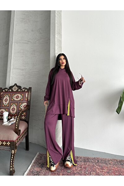 Moda İkra Women's Slit and Hoodie Bottom Top Set