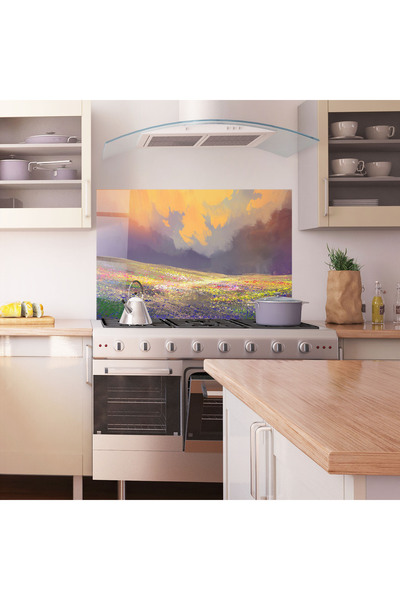 Arthub Kitchen Glass Panel, Stove Protection, Heat Resistant, Landscapes, Pretty Spring Field