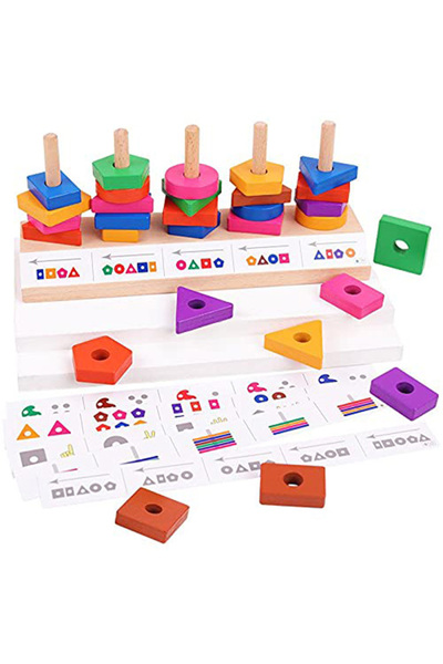 Bukela لعبة مطابقة الأشكال والألوان والترتيب للأطفال - لعبة تعليمية مونتيسوري