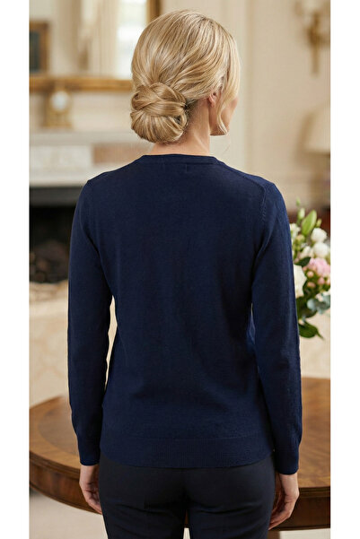 Gant Women's fine knit V-neck sweater – dark blue (Evening Blue)