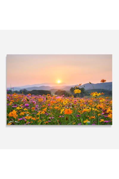 Arthub Kitchen Glass Panel, Stove Protection, Heat Resistant, Flowers, Sunset Mountain Flowerf