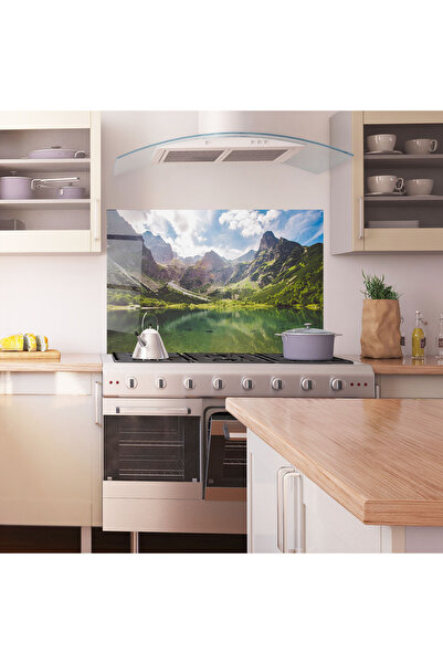 Arthub Kitchen Glass Panel, Stove Protection, Heat Resistant, Landscapes, Green Mountain