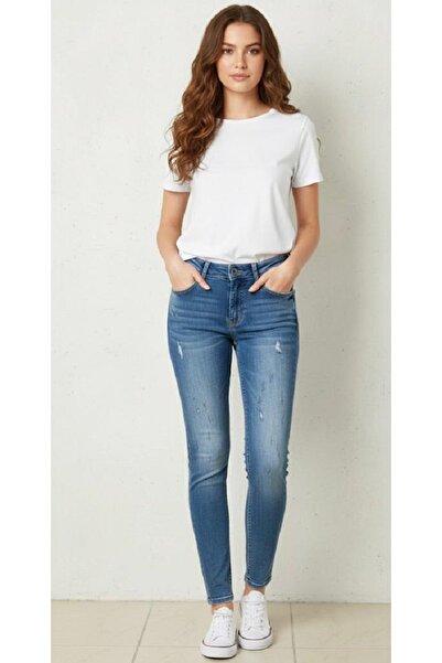 St.Poll Slimfit Likralı Yıpratma detaylı Düşük Bel Ekstra Esnek Kot Pantolon-...