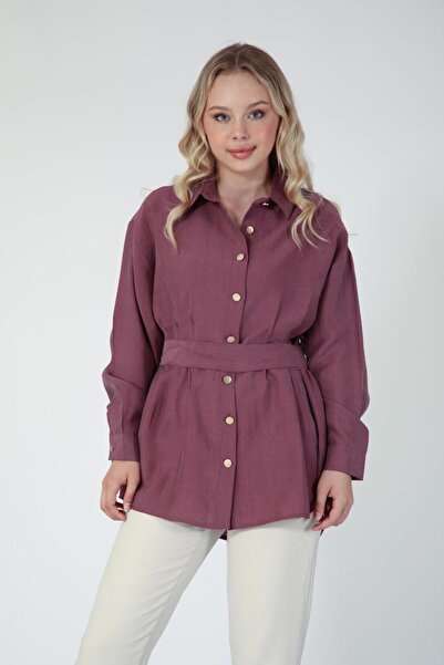 Suede Style 5831 - Poplin Sailor Collar Waist Tie Women's Shirt