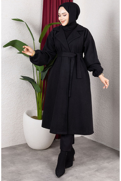 sefamerve Double-Breasted Collar Cashmere Coat 2059-01 Black
