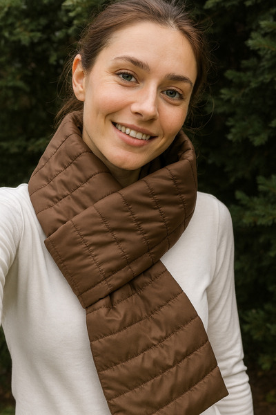 ELMODA Kapitone Dikişli Dolgulu Sıcak Tutucu Atkı – Kahverengi