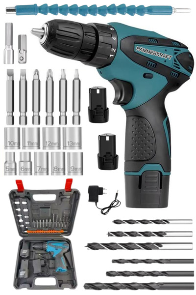 HAMMERKRAFT Japon Teknoloji Metal Şanzuman 24 Parça Setli Çift Akü Armut Bataryalı Şarjlı Vidalama Şarjlı Matkap