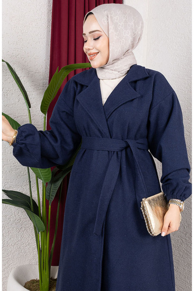 sefamerve Double-Breasted Collar Cashmere Coat 2059-04 Navy Blue