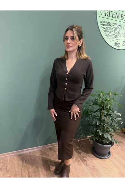 Greenboutique تنورة قلم شق بني