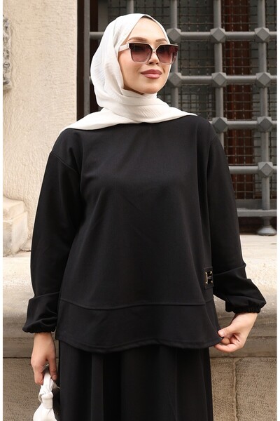 sefamerve Scuba Fabric Hijab Tunic Skirt Double Set 0221-01 Black