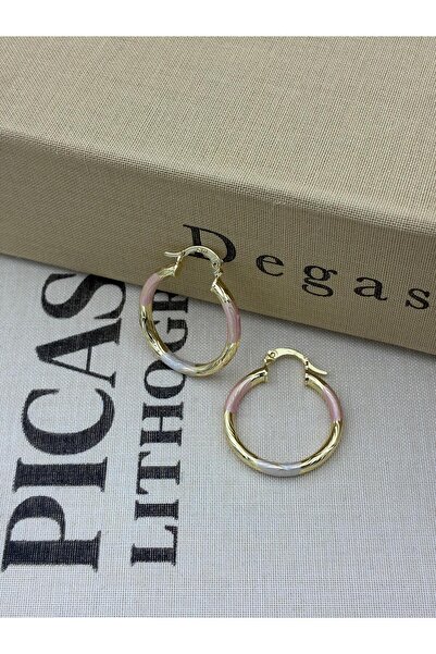 Hedef Bijuteri Three Color Small Hoop Earrings over Gold
