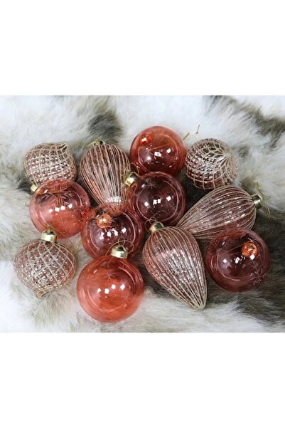 OSIM Globuri de Crăciun din sticlă roz HS96660, 8 cm, rotunde, set de 12