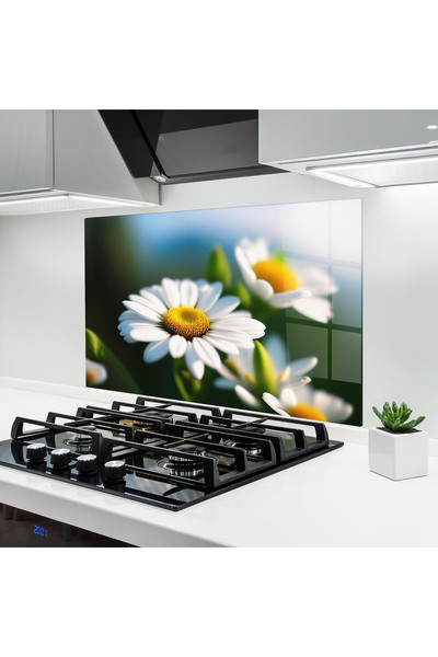 Arthub Kitchen Glass Panel, Stove Protection, Heat Resistant, Flowers, Daisy In The Sun
