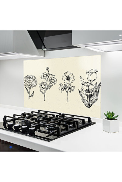 Arthub Panou Sticla Bucatarie, Protectie aragaz, Termorezistent, Flori, Black...