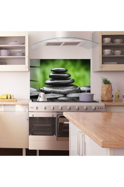 Arthub Kitchen Glass Panel, Stove Protection, Heat Resistant, Feng-shui, Black Stone Meditation