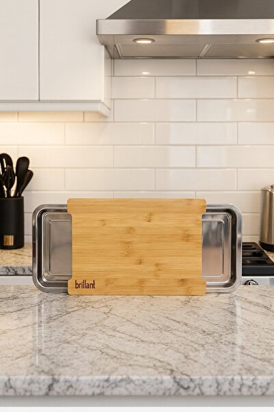 Brillant Bamboo Cutting Board with Metal Bowl – Hygienic Chopping and Storage Organizer Tray Br-6597