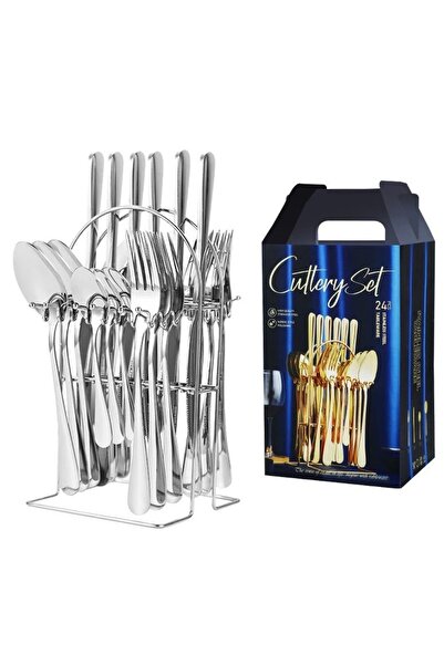 OEM 24-piece SILVER cutlery set with stainless steel stand