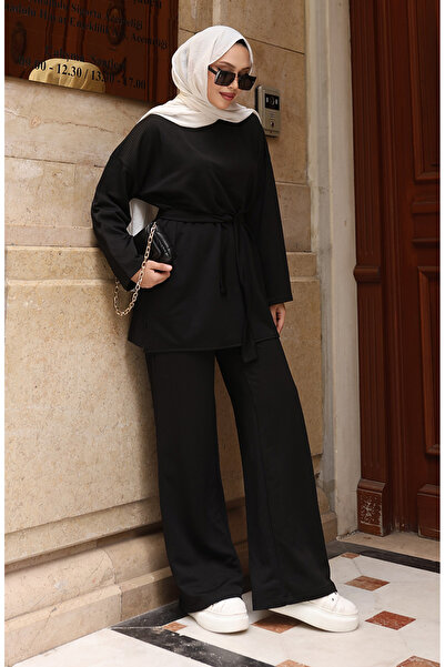 sefamerve κοτλέ Σετ Παντελόνι Τσόκερ Με Κορδόνια 2172-05 Μαύρο