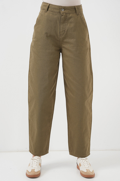 Modamorfo 6703 High Waist Denim Trousers - Khaki