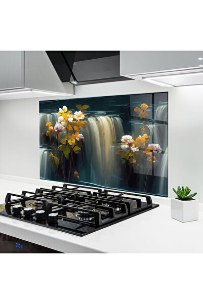 Arthub Kitchen Glass Panel, Stove Protection, Heat Resistant, Landscapes, Flo...