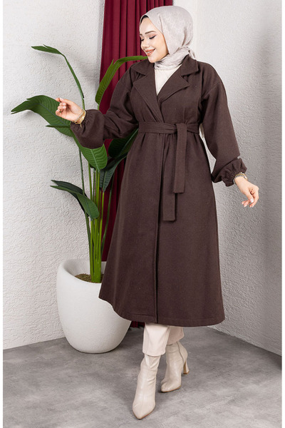 sefamerve Double-Breasted Collar Cashmere Coat 2059-05 Brown