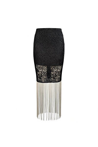 Eight Fashion Women's Lace Glitter Tasseled Stylish Flowy Viscose Skirt