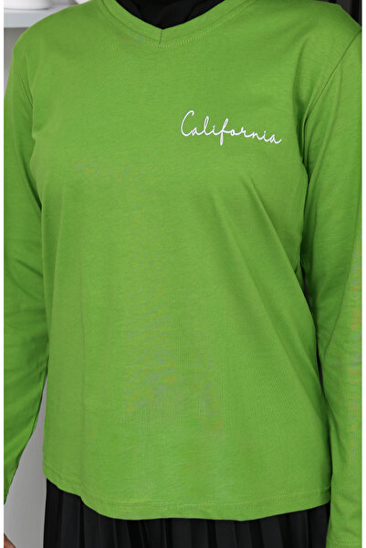 sefamerve Ψηφιακή με τύπωμα Βαμβακερή Μπλούζα 1071-03 Πράσινη