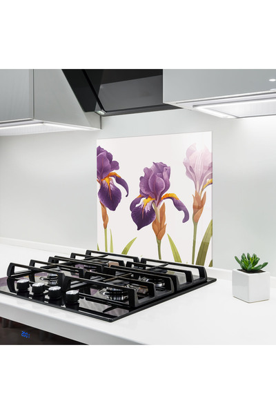 Arthub Panou Sticla Bucatarie, Protectie aragaz, Termorezistent, Flori, Iris ...
