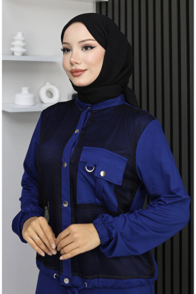 sefamerve Snap Detailed Combed Cotton Suit 25003-04 Navy Blue