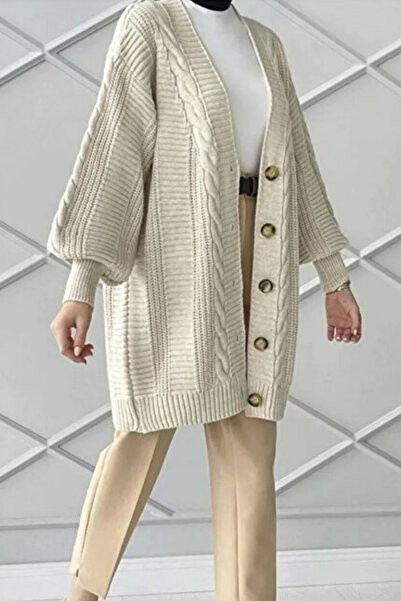 Marvine Γυναικεία Μπεζ Ζακέτα Με Κουμπιά oversized Μοντέλα Πλεκτά Ζακέτα