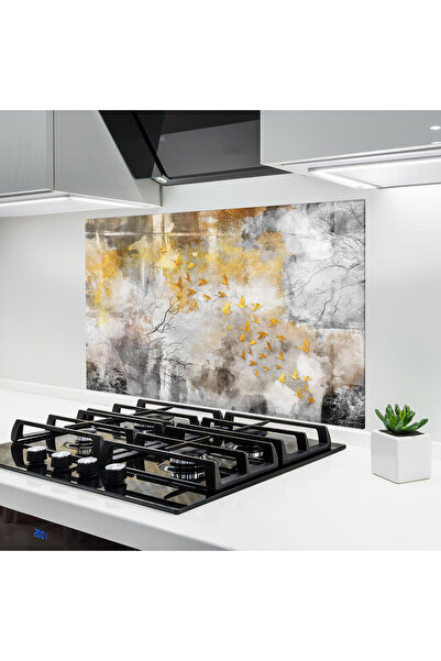 Arthub Kitchen Glass Panel, Stove Protection, Heat Resistant, Abstract, Gold ...