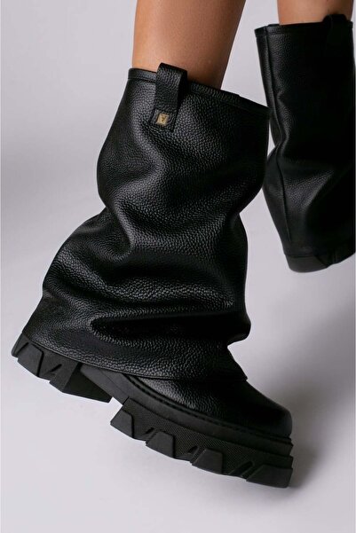 Vanilla Days Ghete din piele de bizon negru cu accente aurii și finisaj unic decolorat