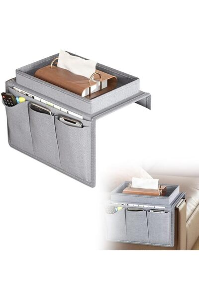 Arabest منظم مسند ذراع الأريكة، حامل كرسي بذراعين مع 4 جيوب، صينية ذراع أريكة قابلة للطي