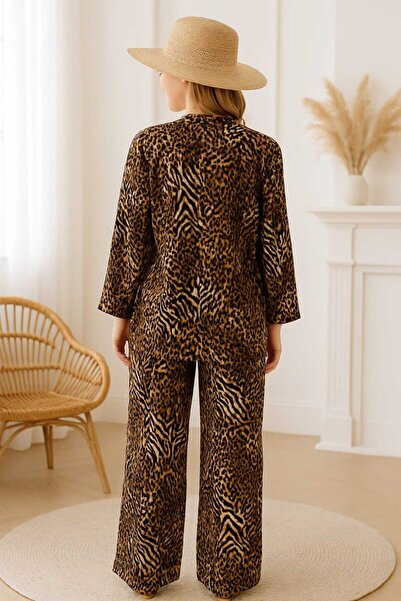 forte bella Patterned Top and Bottom Kimono Set