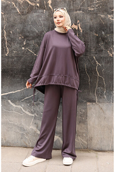 sefamerve Lace Detailed Hijab Trouser Suit 2175-05 Anthracite