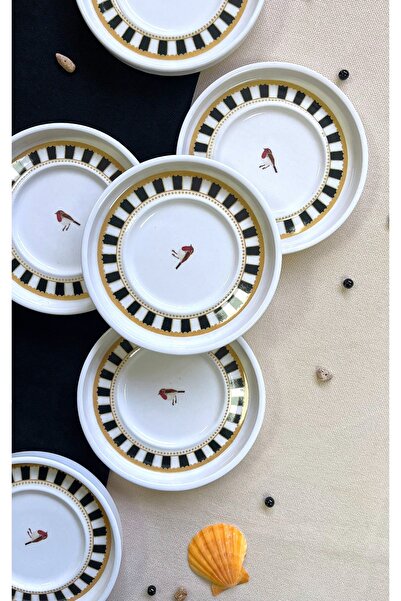 Erbaşlar Sevda Kuşu Black 6-Piece Tea Plate Set