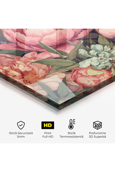 Arthub Kitchen Glass Panel, Stove Protection, Heat Resistant, Flowers, Pretty Artistic Peony