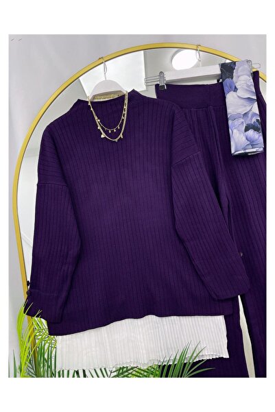 YEDİLALE Buttoned Sleeve Stand-Up Collar Casual Knitwear Double Set [Standard Size, Two Pieces]